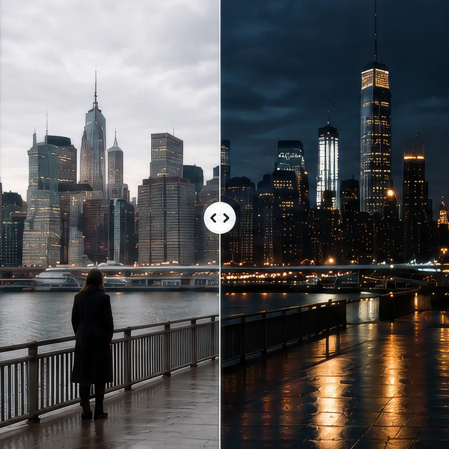 City footage relit from day to night