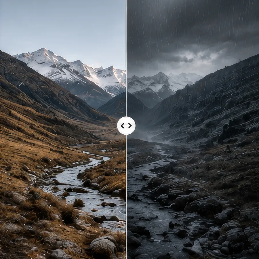 Mountain landscape transformed into a storm